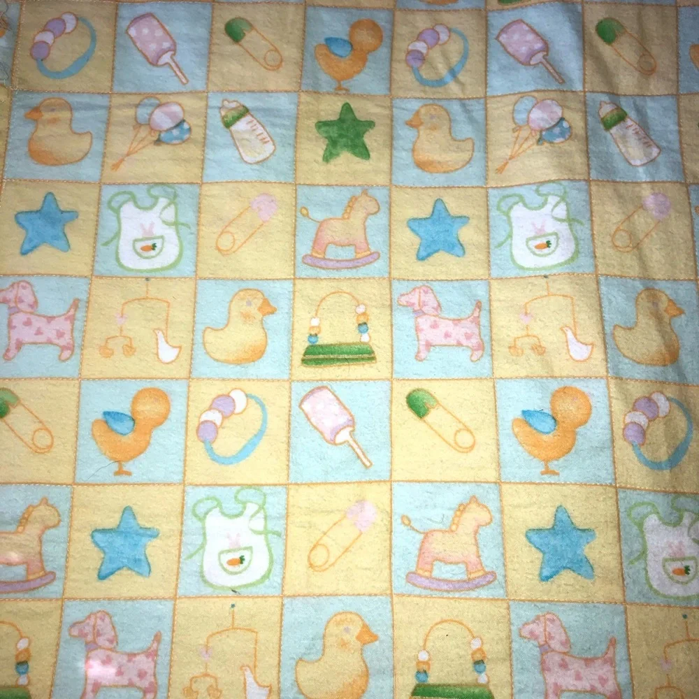 Vintage Chicks and Numbers, Reversible Stars,ducks,Blue Flannel 33 X 33 Baby - Picture 5 of 7